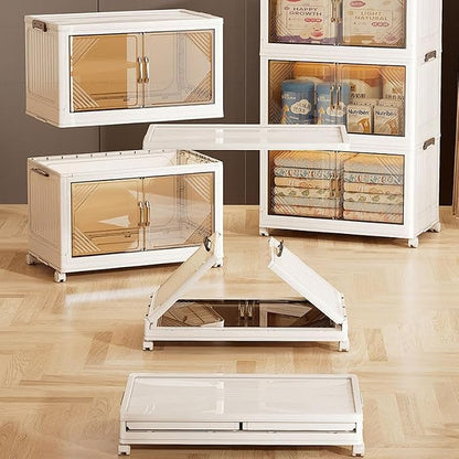 25" Wide 4-Tier Rolling Storage Bins with Lids,383QT Collapsible Stackable Storage Cabinet with Wheels,Foldable Closet Organizers,Plastic Storage Drawers for Home, Bathroom, RV Essentials