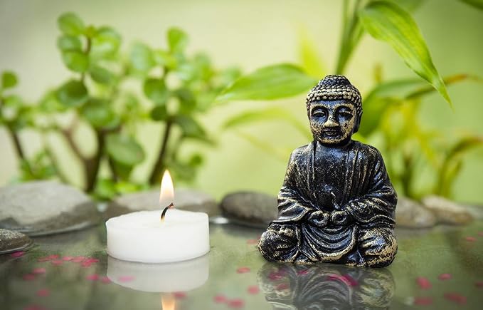 Basic Fundamentals Zen Garden Deluxe Desk Meditation Garden Buddha Statue with Tea Light Holder, Incense Holder, Incense, Rocks, Sand, and Rake (Candle Not Included)