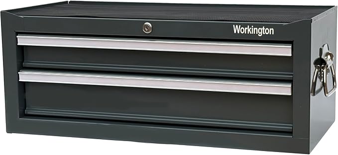 Workington Industrial 2 Drawers Portable Metal Intermediate Box, 26" Middle Tool Chest Cabinet with Ball Bearing Drawer Slides, Steel Tool Storage Box Organizer 4008 Gray