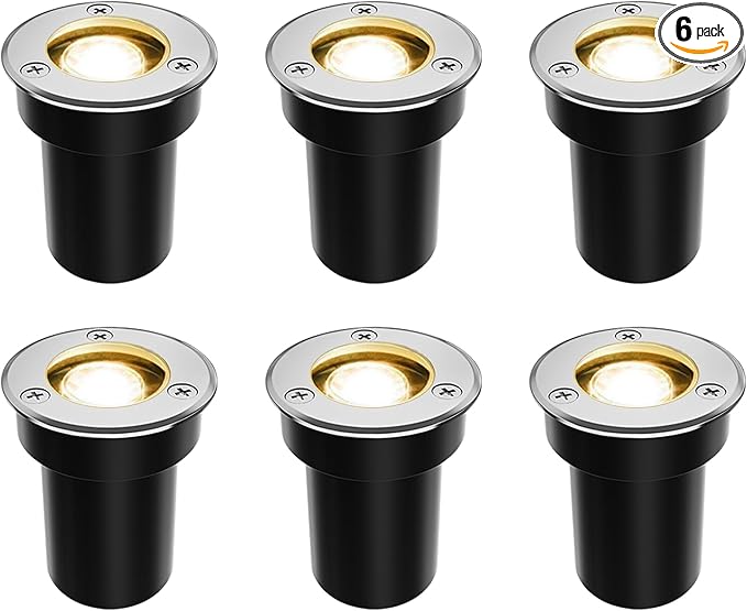 SUNRIVER Low Voltage Landscape Lights,1W Outdoor In-Ground Lights 12V-24V LED Landscape Lighting for Paver, Deck, Step, Garden, IP67 Waterproof (6 Pack Warm White)