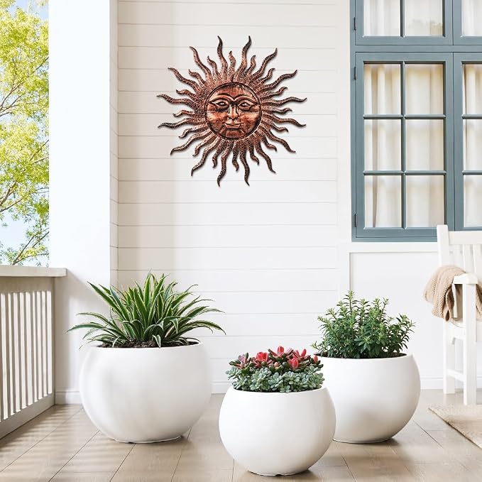 VEWOGARDEN Sun Outdoor Wall Decor, 29" Waterproof Large Metal Wall Art for Home Outside Patio Garden Fence Decorations, Antique Bronze
