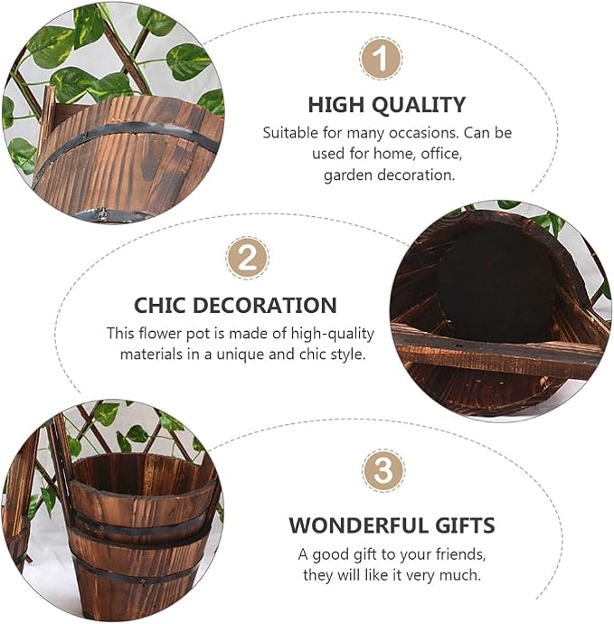 DOITOOL Hanging Planters Rustic Wooden Bucket Planter Hanging Pot Rustic Bucket Wooden Wishing Well Succulent Planter Pot for Patio Garden Backyard Fence Indoor Hanging Planters
