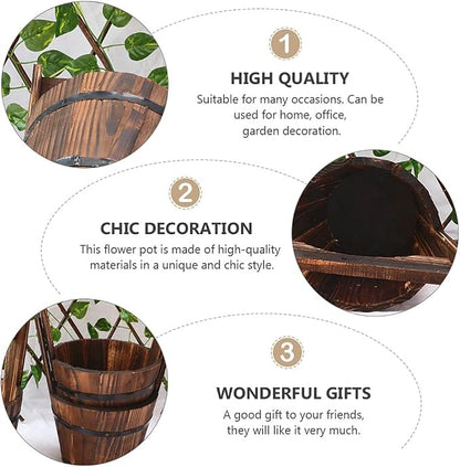 DOITOOL Hanging Planters Rustic Wooden Bucket Planter Hanging Pot Rustic Bucket Wooden Wishing Well Succulent Planter Pot for Patio Garden Backyard Fence Indoor Hanging Planters