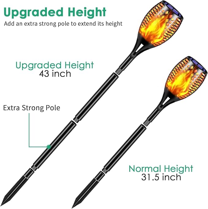 TomCare Solar Lights, 43" Waterproof Flickering Flames 96 LED Torches Outdoor Landscape Decoration Lighting Auto On/Off Pathway Lights for Garden Patio Yard, Black(2)