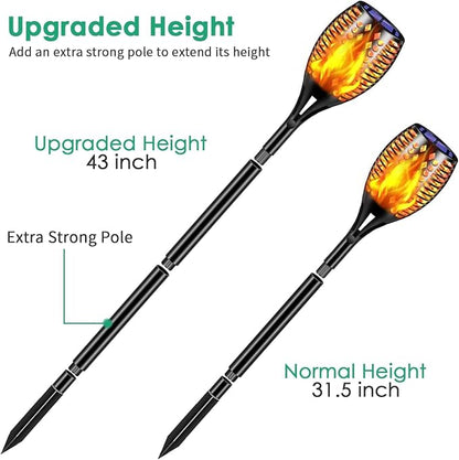 TomCare Solar Lights, 43" Waterproof Flickering Flames 96 LED Torches Outdoor Landscape Decoration Lighting Auto On/Off Pathway Lights for Garden Patio Yard, Black(2)