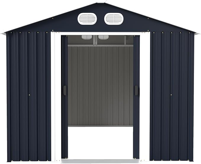 YOPTO 8x12 FT Outdoor Storage Shed, Metal Garden Shed with Window, Lockable Door & Sloped Roof, Large Waterproof Utility Tool Shed for Backyard, Garden, Patio, Lawn, Dark Gray