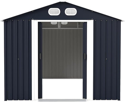 YOPTO 8x12 FT Outdoor Storage Shed, Metal Garden Shed with Window, Lockable Door & Sloped Roof, Large Waterproof Utility Tool Shed for Backyard, Garden, Patio, Lawn, Dark Gray