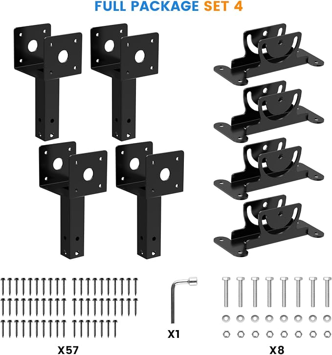 4 Pcs 4“x 4" Roof Riser Brackets Kit(ID 3.6"x3.6"), Heavy Duty Adjustable Angle Pergola Brackets of 0 to 180 Degrees Pergola Kit, Black Powder-Coated Fit 4x4,4x6 Lumber for Patio Gazebos/Pergolas