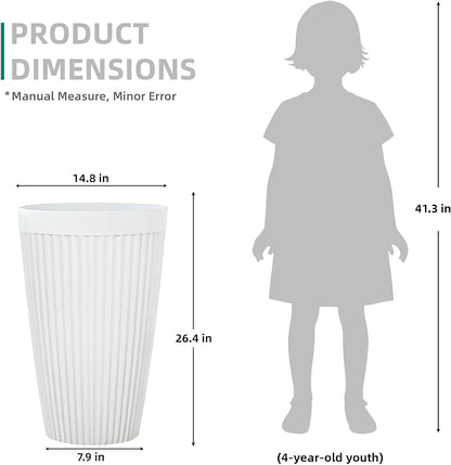 2-Pack 20" Matt White Resin Tall Planters with Fluted Texture | Set of 2 resin tall planters with ceramic look, fluted texture, drainage plugs, and UV-resistant finish for porch or patio