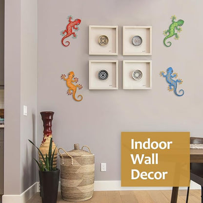 4 Pcs Metal Gecko Outdoor Decorations - Metal Wall Art Hanging Sculpture Decoration for Garden Yard Fence Porch Exterior Wall Decor