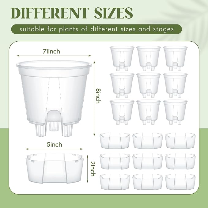 Wonderjune Self Watering Pots for Indoor Plants with Deep Reservoir and High Drainage Holes for Outdoor Plants and Flowers, Bare Root Planter(7.09'',Clear,9 Pcs)