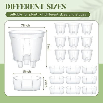 Wonderjune Self Watering Pots for Indoor Plants with Deep Reservoir and High Drainage Holes for Outdoor Plants and Flowers, Bare Root Planter(7.09'',Clear,9 Pcs)