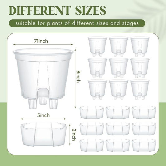 Wonderjune Self Watering Pots for Indoor Plants with Deep Reservoir and High Drainage Holes for Outdoor Plants and Flowers, Bare Root Planter(7.09'',Clear,9 Pcs)