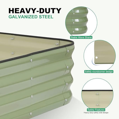 1MORE Raised Garden Bed -5X3X1 Galvanized Planter Box for Outdoor Gardening,4 in 1 Modular Raised Bed Kit with Protective Tape, Gloves for Herb，Ideal for Vegetables and Plants.Green-2Pack