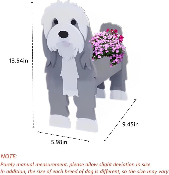 Baba Collie Dog Planter Pots, 9.45 x 5.98x 13.54 Inches | Dog Flower Pot, Cute Animal Shaped Plant Pot, Gifts for Women & Pet Lovers, Indoor Outdoor Garden Home Office Decor