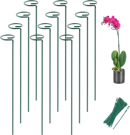 12 Pack 16 Inch Metal Plant Support Stakes for Outdoor Plants and Flowers | Plant Support Sticks, Includes 24 Twist Ties, For Peony, Amaryllis, Marigold, Coreopsis, For Tomato Seedling, Sapling
