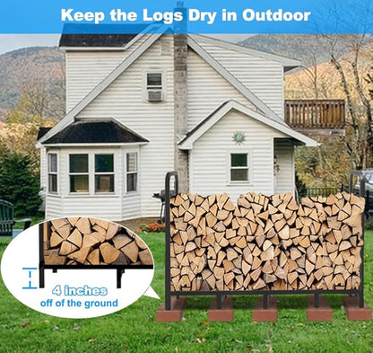 5.3ft Firewood Rack Holder, Adjustable Heavy Duty Fire Log Stacker Stand for Fireplace, Outdoor Indoor Metal Wood Pile Storage Organizer, Patio Logs Stand tool, Black
