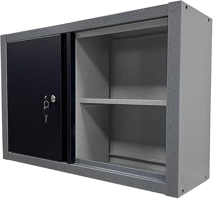 Metal Wall Cabinet Lockable Steel Cabinet Included 2 Removable Shelves Steel Cabinet Black&Grey for Garage Basement