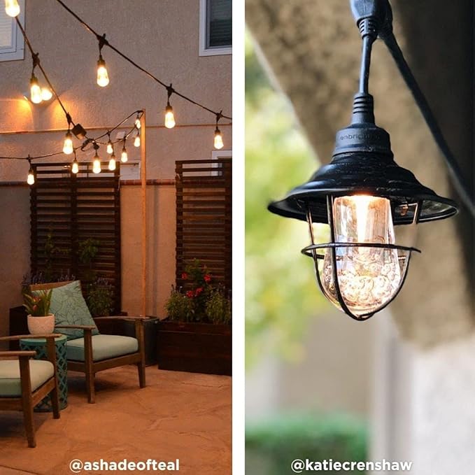 Enbrighten LED Outdoor StringLights SoftWarmWhite PatioLights with UltraDurable Shatterproof and Waterproof Acrylic Bulbs for Balcony,Backyard,Porch,Gazebo,Deck,Party and Market,35631,48ft(Pack of 2)