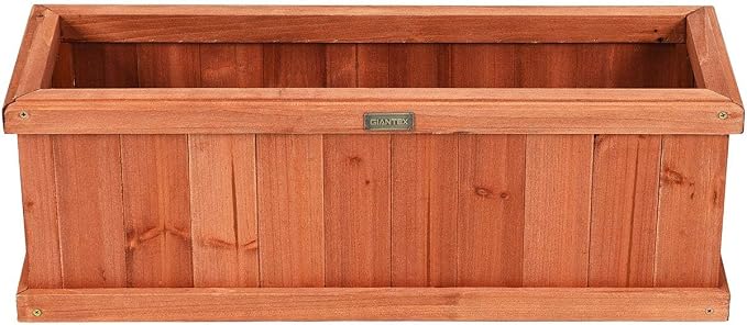 Giantex Raised Garden Bed Set of 2, Wooden Planter Window Mounted Plant Box for Flower Vegetable Herbs, Indoor & Outdoor Wood Planting Box for Yard Garden Patio Balcony, 28"x10"x10"