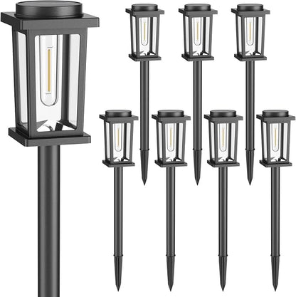 Melunar Solar Pathway Lights Outdoor, 8 Pack Solar Powered Garden Lights Waterproof, Auto On/Off Outdoor Landscape Lights for Patio, Walkway, Driveway, Lawn, Pool Decor. (Cold White)
