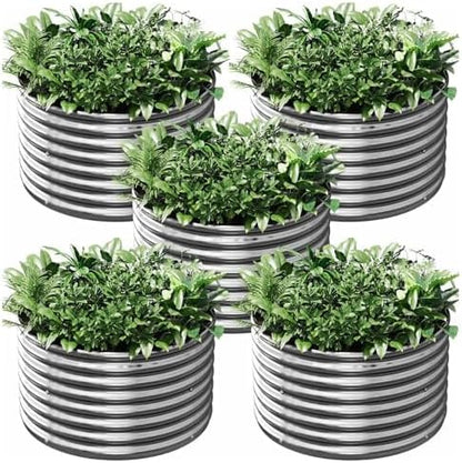 5 Pack Round Galvanized Raised Garden Bed Outdoor, Metal Garden Bed for Vegetables, Above Ground Garden Box for Flower, Steel Raised Beds for Gardening - 2FT