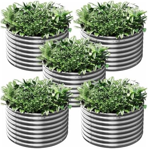 5 Pack Round Galvanized Raised Garden Bed Outdoor, Metal Garden Bed for Vegetables, Above Ground Garden Box for Flower, Steel Raised Beds for Gardening - 2FT