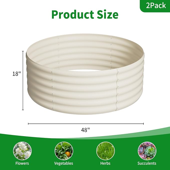 DDK Galvanized Raised Garden Bed, Round Outdoor Planter Bed, 4x4x1.5ft Metal Planter Box for Gardening and Planting,2Pack,MW