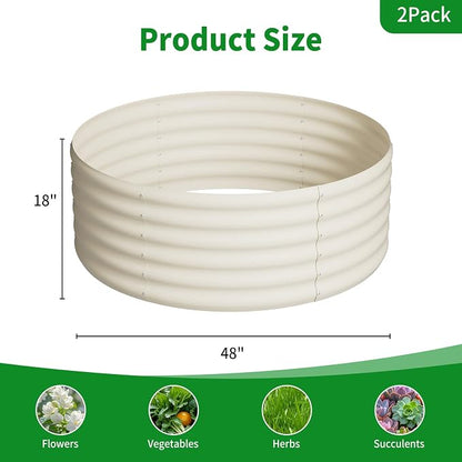 DDK Galvanized Raised Garden Bed, Round Outdoor Planter Bed, 4x4x1.5ft Metal Planter Box for Gardening and Planting,2Pack,MW