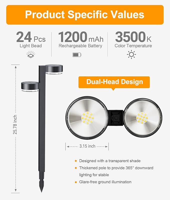 Bright Solar Pathway Lights Outdoor, 6 Pack with 12 Heads Garden Lights Solar Powered Path Lights Up to 15 Hrs, Auto On/Off Waterproof Outdoor Solar Light for Yard Walkway Driveway Patio Lawn