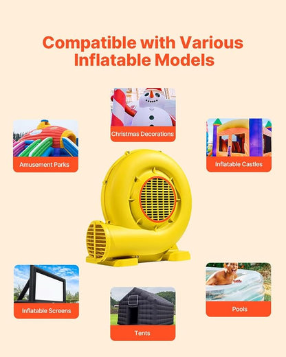 VEVOR Inflatable Blower, Electric Air Blower, Bounce House Blowing Pump, Commercial Corded Fan Pump for Castle Wate Slides Water Slide Bouncy Castle