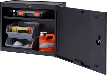 Trinity 24 Inch Garage Wall Storage Cabinet, 22 Gauge Steel, Wall-Mount, Adjustable Shelf and Reversible Door for Tools, Cleaning Supplies, and More, Black