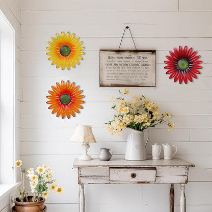 hogardeck Metal Flower Wall Decor for Indoor Outdoor, Kitchen Decor Floral Metal Wall Art, Wall Decor for Bathroom, Living Room, Porch, Garden, Yard, Backyard （3 Pcs 9'' ）