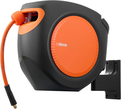 VEVOR Retractable Air Hose Reel, 3/8 Inch x 80 FT Hybrid Air Hose Max 300PSI, Enclosed Air-Compressor Hoses Reel Auto Rewind with 6.6 ft Lead in, 180° Swivel Ceiling/Wall Mount for Workshops