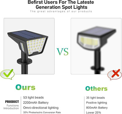Latband Solar Spot Lights Outdoor IP65 Waterproof, 53 LEDs Solar Powered Garden Yard Lights Outdoor 3 Modes Landscape Spotlight Wall Light with Auto On/Off for Driveway Porch 2 Pack (Cool White)