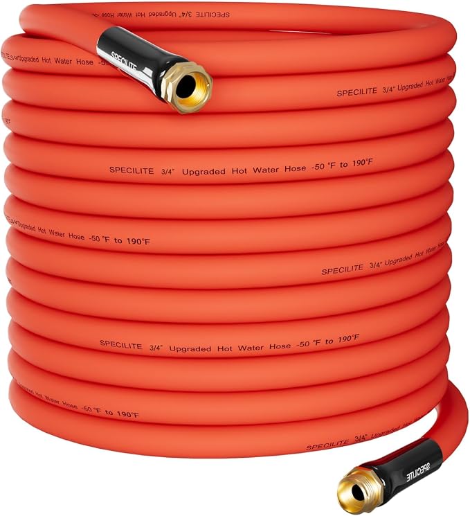 SPECILITE 3/4" Hot/Cold Garden Water Hose 75ft, -50℉-190℉,Flexible & Lightweight With 3/4" Brass Fittings for Yard, Outdoor, Farm, Red