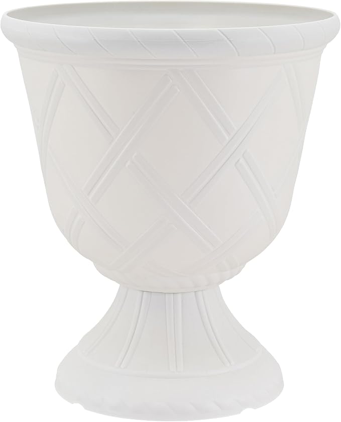 Arcadia Classic Decorative Garden Pot Planter for Indoor Plants, White, 10 x 11" Lattice Plastic Garden Urn