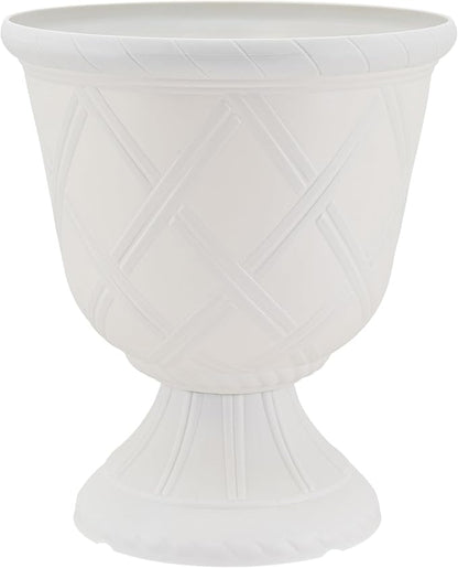 Arcadia Classic Decorative Garden Pot Planter for Indoor Plants, White, 10 x 11" Lattice Plastic Garden Urn