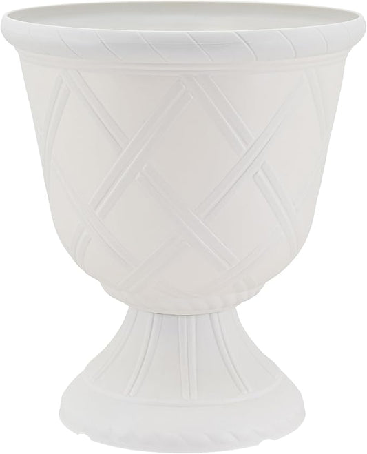 Arcadia Classic Decorative Garden Pot Planter for Indoor Plants, White, 10 x 11" Lattice Plastic Garden Urn