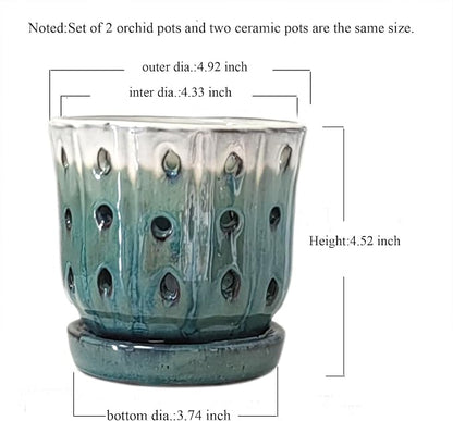 Orchid Pots 4.9 inch Ceramic Orchid Pots with Holes Set of 2 Cream Over Turquoise
