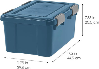 IRIS USA WeatherPro 19 Qt Eco-Friendly Storage Bins with Lids, 6 Pack, BPA-Free Plastic Gasket Box with Tight Latch and Seal, Stackable Nestable Tote Tub - Navy