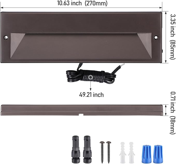 LEONLITE 3-Pack 10.6 Inch 5CCT Low Voltage LED Step Lights, Surface Mount | 12–24V AC/DC, 6W, Ultra-Slim Landscape Stair Lights, IP65, Outdoor Lighting for Decks Hardscapes, Aluminum, Oil Rubbed Bronze