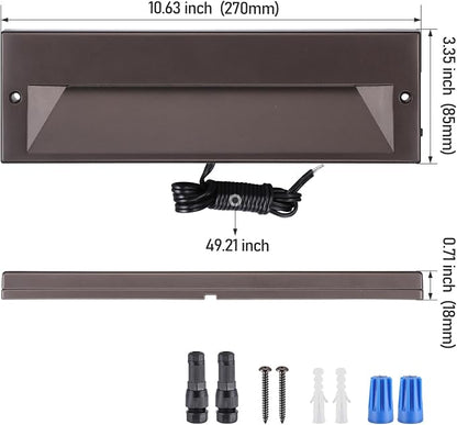 LEONLITE 3-Pack 10.6 Inch 5CCT Low Voltage LED Step Lights, Surface Mount | 12–24V AC/DC, 6W, Ultra-Slim Landscape Stair Lights, IP65, Outdoor Lighting for Decks Hardscapes, Aluminum, Oil Rubbed Bronze