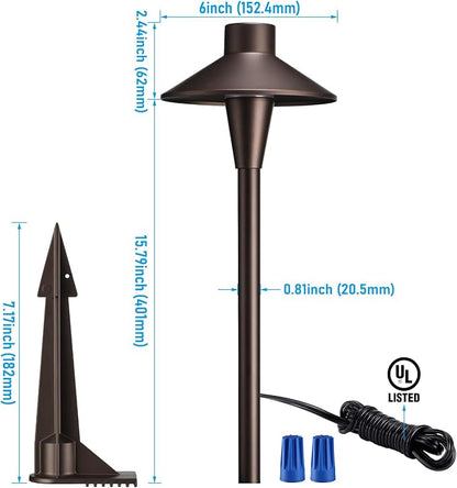 LEONLITE 6-Pack 5CCT Low Voltage LED Pathway Lights, Hat Shape Head | 12-24V AC/DC, IP65, Landscape Path Lights, for Walkway Yard Garden, 1800/2700/3000/4000/5000K, Oil Rubbed Bronze, Aluminum
