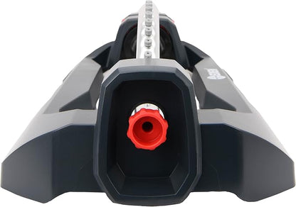 Eden 94106 Turbo Oscillating Sprinkler, Covers Up to 4,000 sq. ft., 18 Precision Nozzles, Weighted Base, Adjustable Range, Flow Control Knob, Quick Connect Bundle, Black, Silver, Red