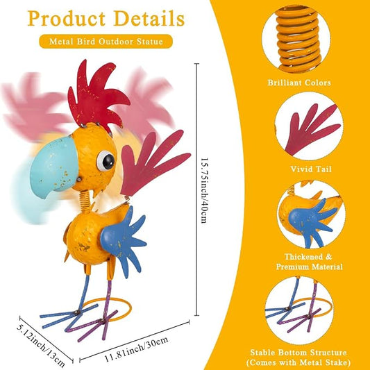 Metal Rooster Garden Statue for Outside, Patio, Law | 15'' Rooster Decor Outdoor Statue, Chicken Yard Art Lawn Deco, Unique Present, for Woman, Garden Lovers