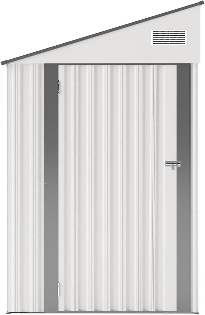 YOPTO 4×8 FT Outdoor Metal Storage Shed,Heavy-Duty Lean to Storage Shed with Lockable Single Side Hinge Door,Waterproof Metal Storage Tool House W/Sloping Roof,Air Vent&Protect Film,for Backyard,White