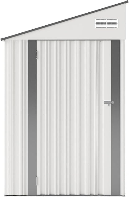 YOPTO 4×8 FT Outdoor Metal Storage Shed,Heavy-Duty Lean to Storage Shed with Lockable Single Side Hinge Door,Waterproof Metal Storage Tool House W/Sloping Roof,Air Vent&Protect Film,for Backyard,White
