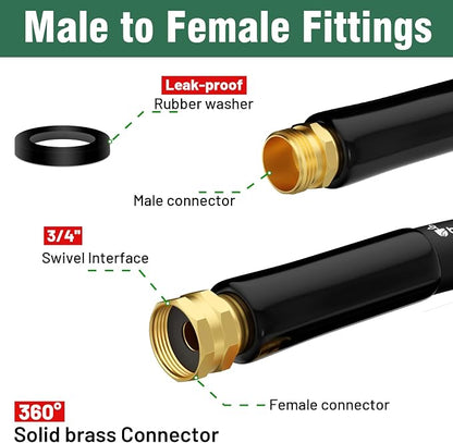 Beitopamz Short Garden Hose 1 ft x 5/8 in Male to Female Heavy Duty Small Water Hose Extender Connector, Lightweight Rubber Hybrid Leader Hose, Leak-Free Connections, 3/4'' Brass Fittings, Black