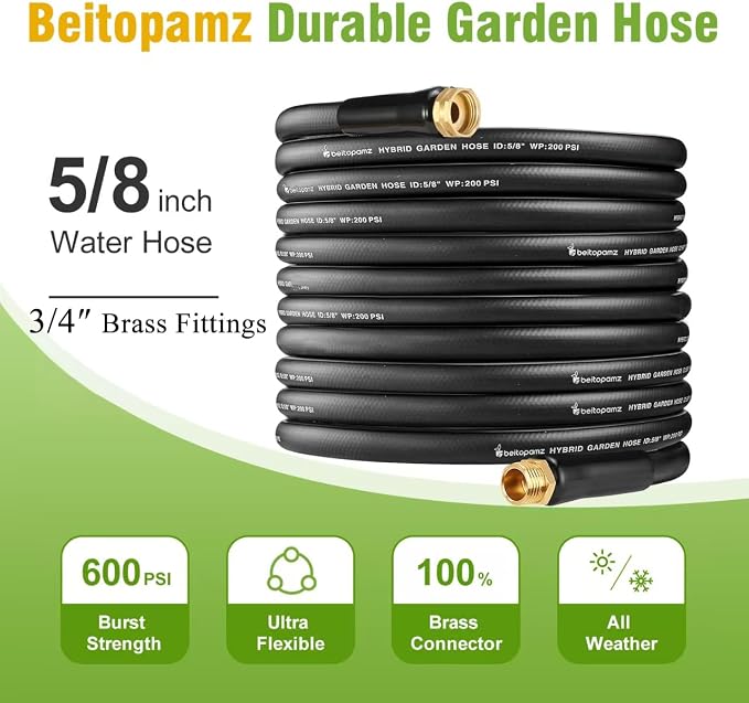 Short Garden Hose 3 ft x 5/8" Female to Female, Heavy Duty Small Water Hose Extender Connector, Leak-Free Connections Hybrid Rubber Leader Hose with 3/4" Double GHT Fittings, Black